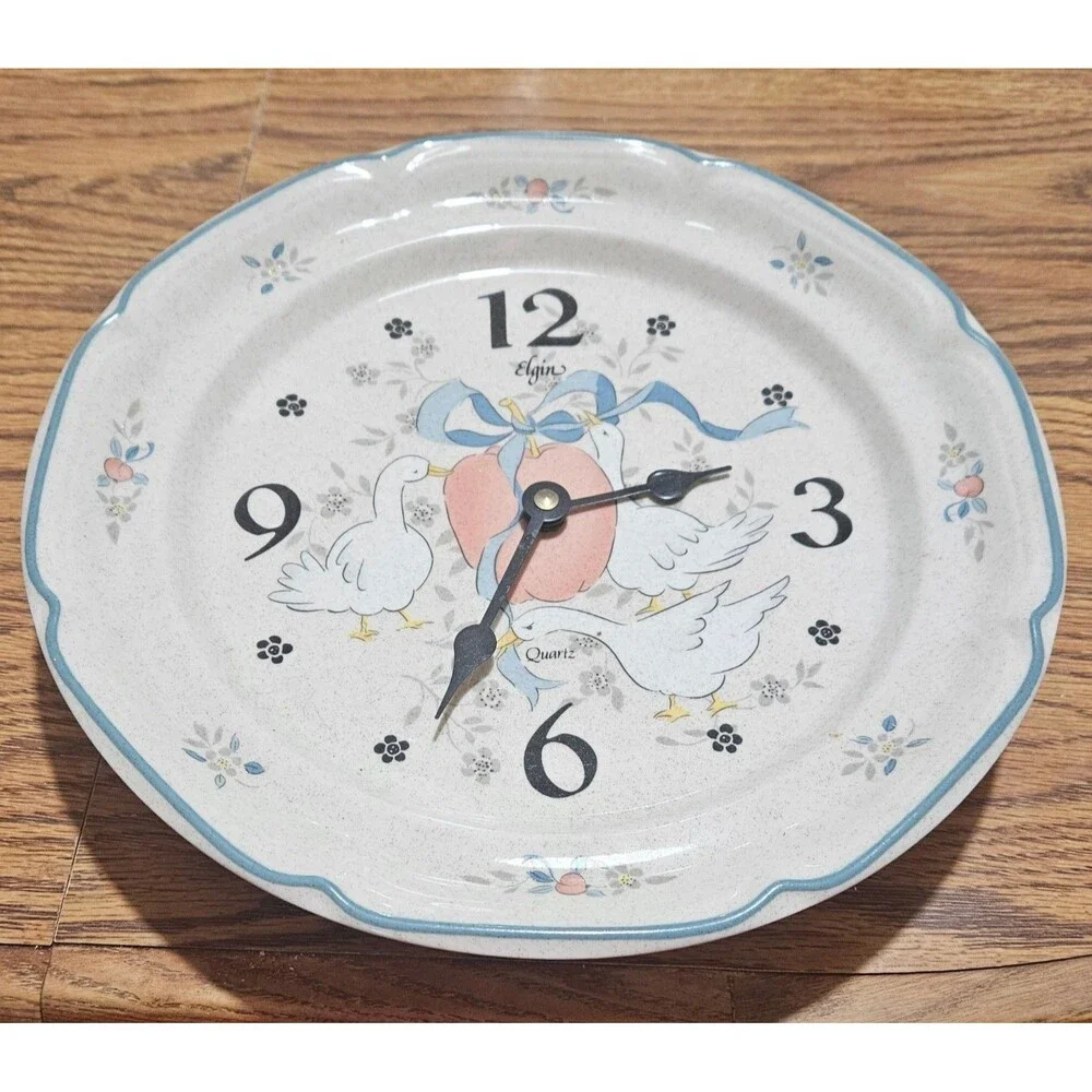 International China Vtg 80s Marmalade Goose Geese Plate Wall Clock Working